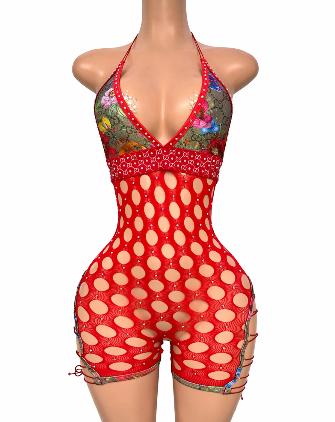 GG Flower Fishnet Romper