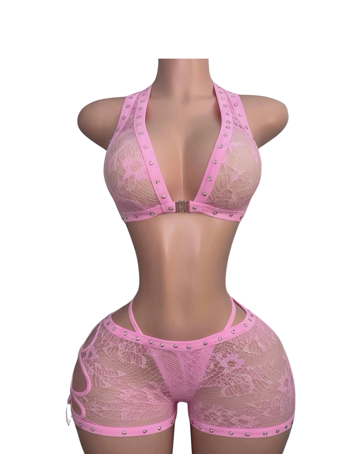 3 Piece Fishnet Shorts Set