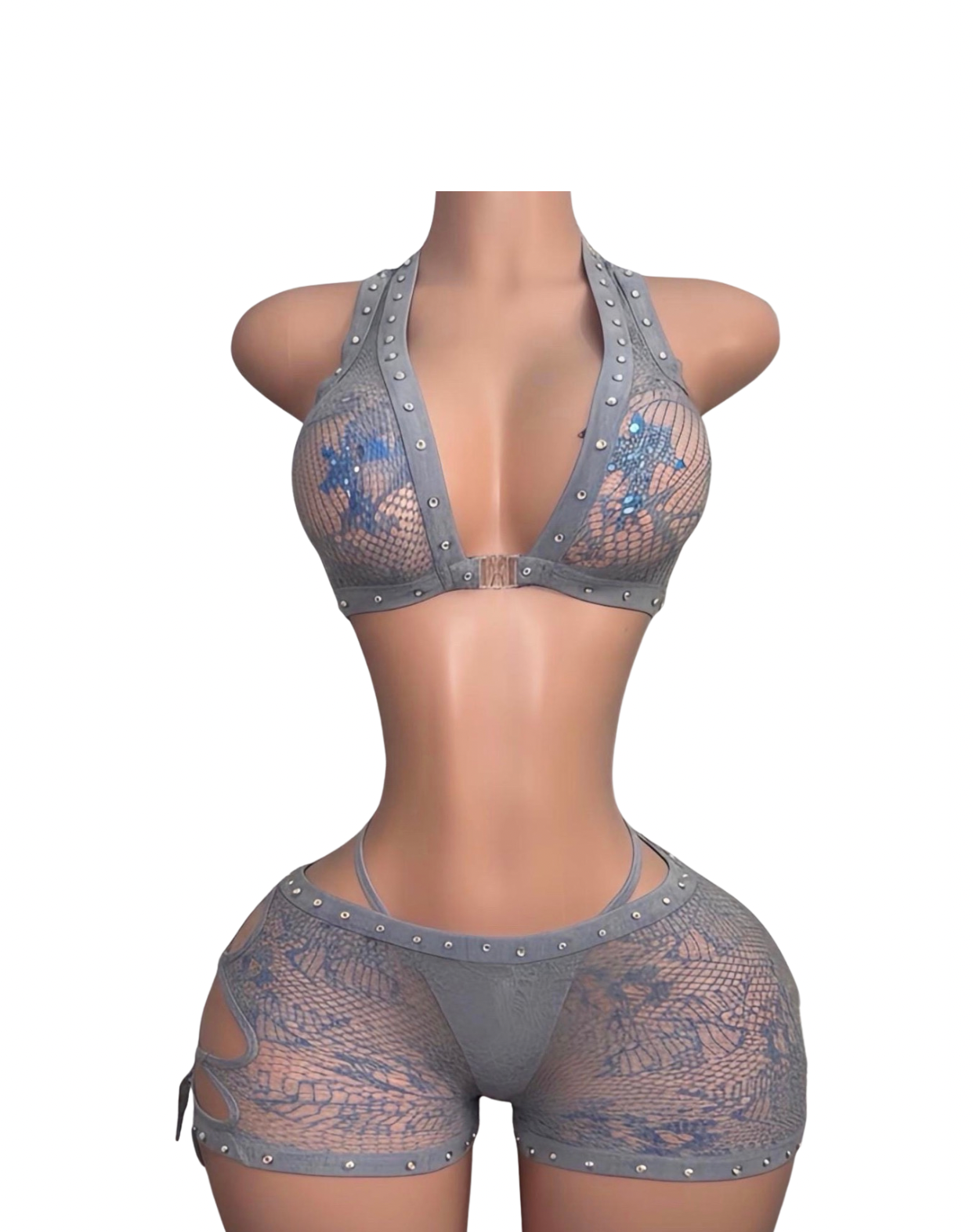 3 Piece Fishnet Shorts Set