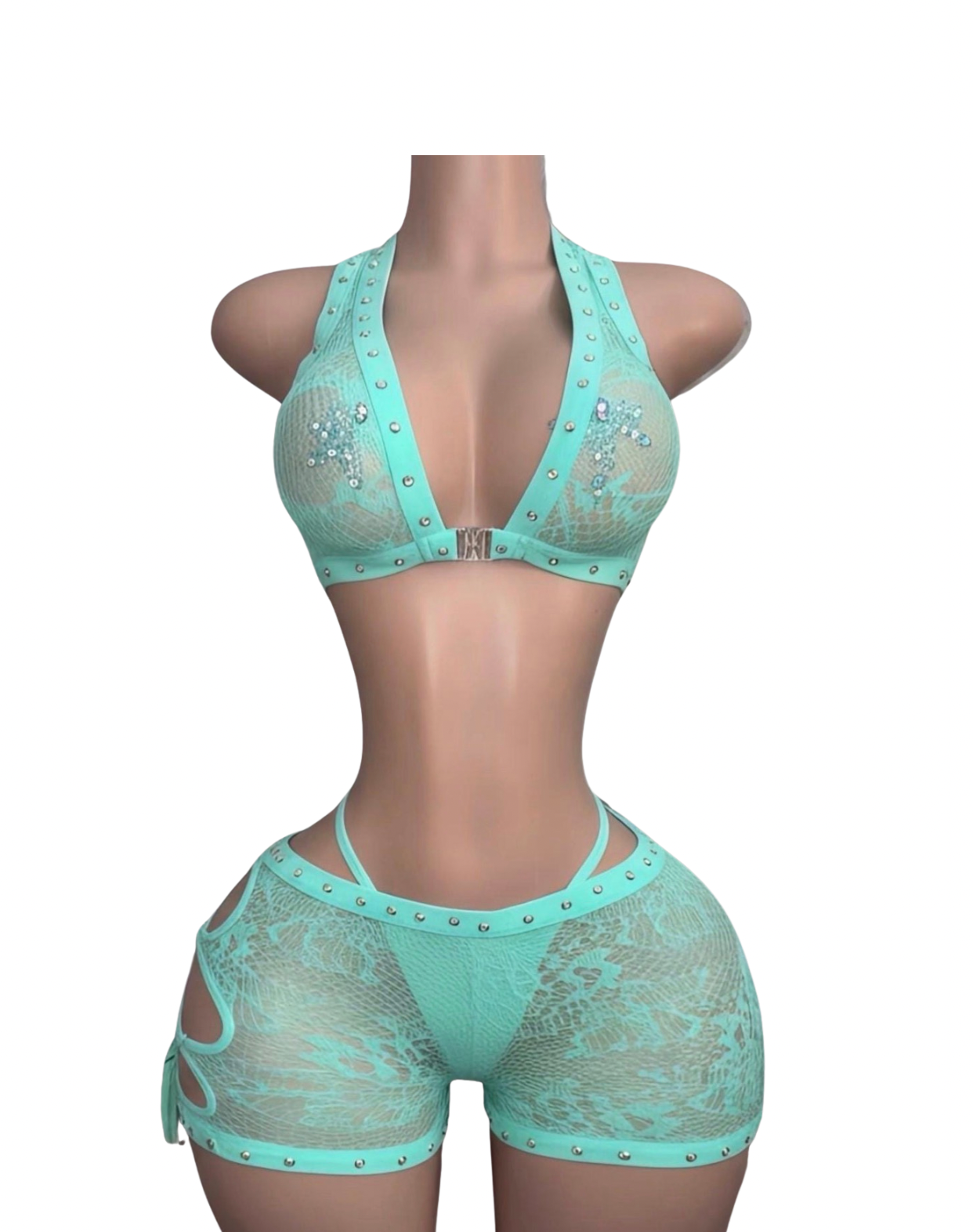 3 Piece Fishnet Shorts Set