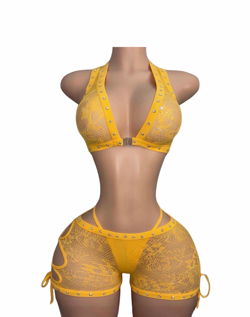 3 Piece Fishnet Shorts Set
