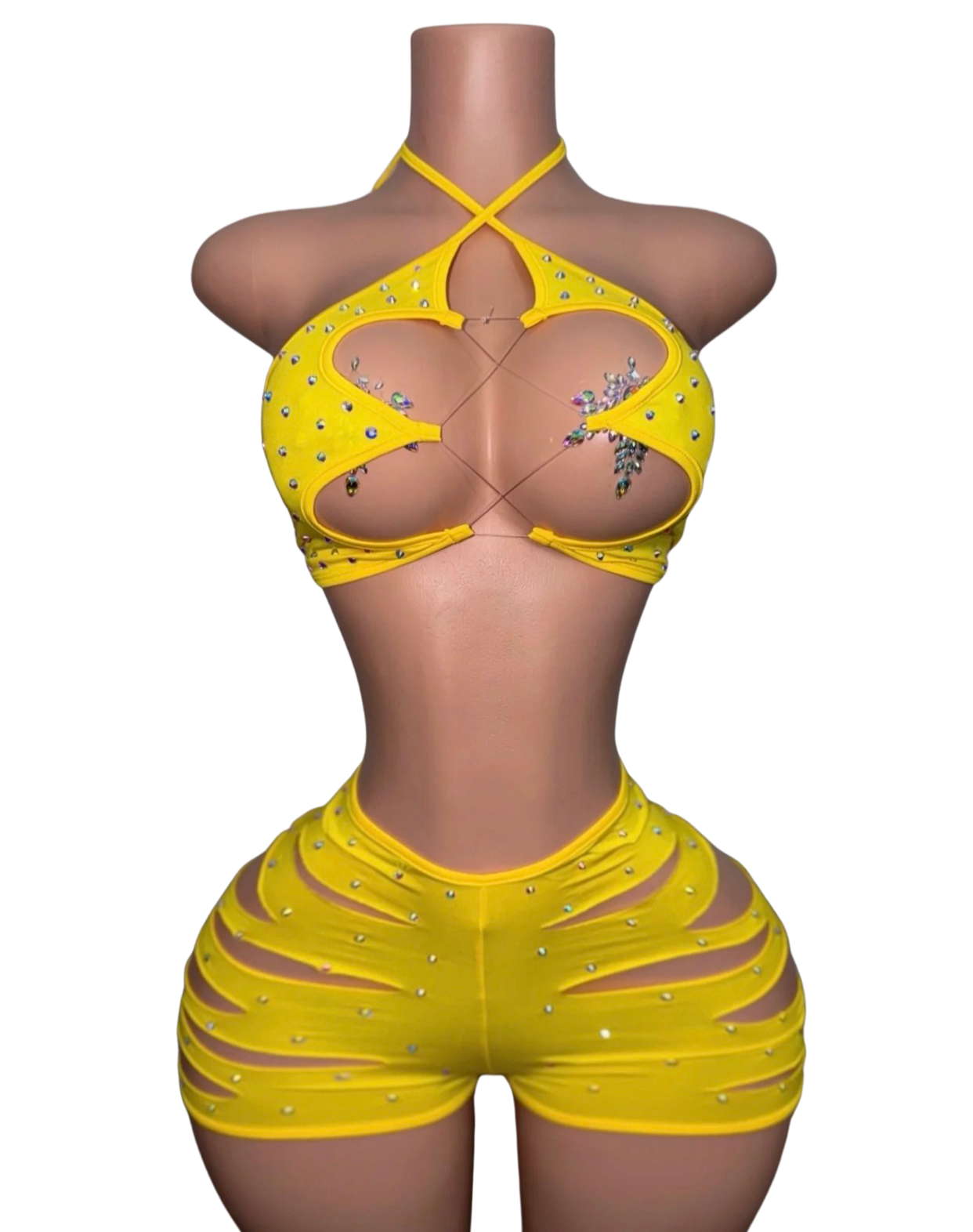 Tia Diamond Slit Shorts Set
